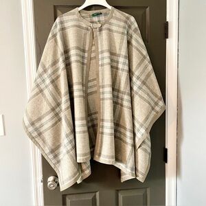 Old Money Ralph Lauren Wool and Cashmere Beige Plaid Cape